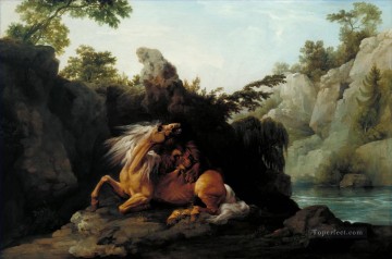 動物 Painting - ライオンに食い荒らされた馬 ジョージ・スタッブス